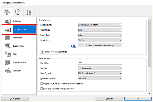 figure: Settings dialog box